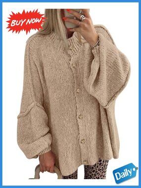 BTFBM Women's Open Front Button Down Oversized Cardigan Sweater